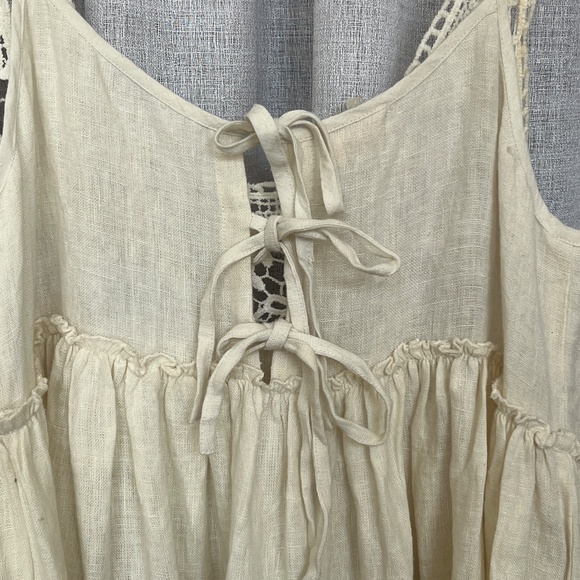 Boho Top Sleeveless Cotton Beige Ruffle Medium India Back Ties Lace Neck NADIR - Picture 4 of 9
